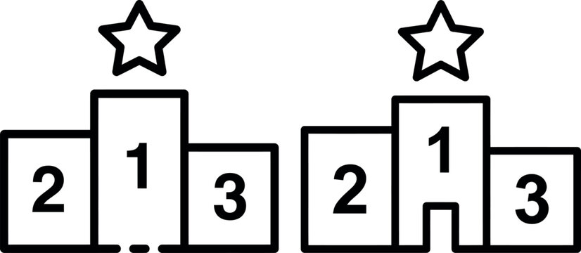 Winners podium with first second and third place markers and star icon competition achievement