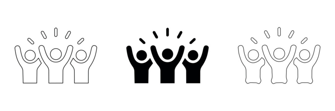 Group of people celebrating with raised hands and radiating energy