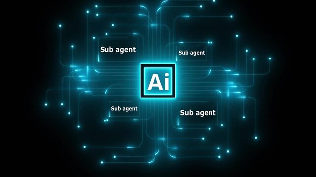 Multi function for Agentic AI technology motion background. Multi agent AI systems, Automate daily Tasks Smart AI solutions improve efficiency, Ai server is connected to each call system.4k video.