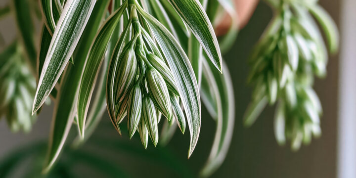 Close-up of green succulent leaves with white variegation