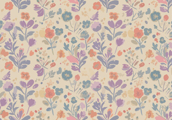 Fototapeta premium Seamless Flower Pattern Background in Soft Pastel Artistic Palette