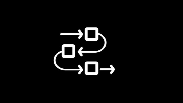 Process animated icon showing step-by-step process success with check marks.Representing refresh, reload, on black background.