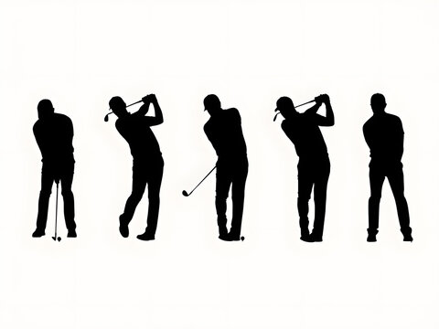 Golf player silhouettes for sports and golfing concepts, vector icons
