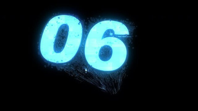 Blue Holographic Countdown 10 to 1 with Crystal Energy Burst, Futuristic Digital Timer, 4K Alpha Channel