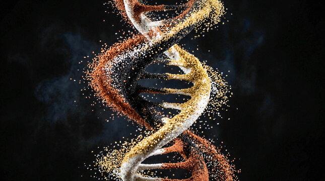 Abstract DNA Helix Structure with Colorful Particles and Dust