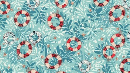 Template swim ring pattern fabric motif for summer decor design