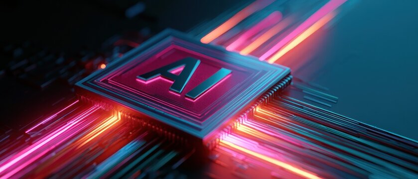 Ai chip with neon light trails