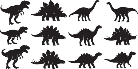 Dinosaur silhouettes collection in black on white background for prehistoric concept design © SD DESIGN STUDIO