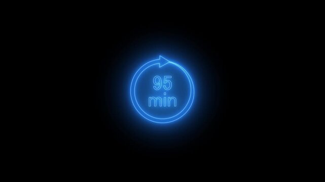 95 Min arrow clock icon animation. black background and creating a stunning