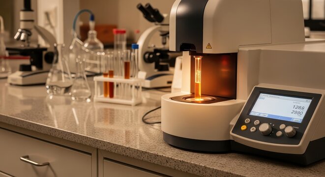 Advanced Spectrophotometer with Glowing Cuvette in a Scientific Laboratory Setting