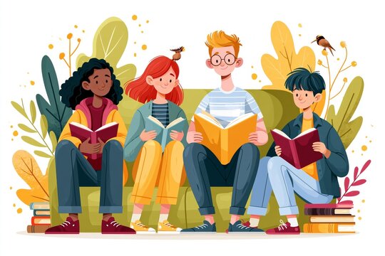 Books swap, exchange or crossing. Reading party, school literature event. Man or woman hand gives book to friend. Read books lovers. College education. Bookworm, bookstore, library vector illustration