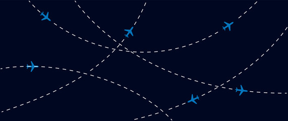 Airplane flight path pattern travel air travel route with airplane icons background illustration © HiraMohon