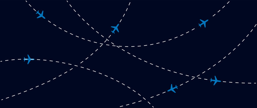Airplane flight path pattern travel air travel route with airplane icons background illustration