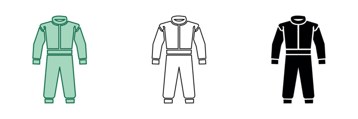 Obraz premium Set of racing suit icons in green, outline, and black styles
