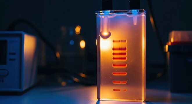 Agarose Gel Electrophoresis Run Illuminating DNA Separation in a Laboratory Setting