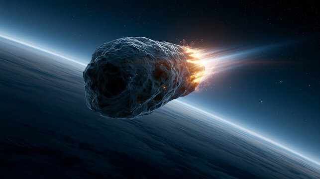 Feuerball rast als Asteroid durch Erdatmosph&auml;re &uuml;ber n&auml;chtlicher Erde