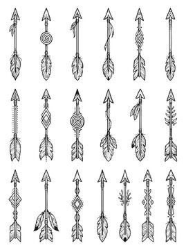 Arrow Tribal Tattoo Designs Collection Hand Drawn Boho Style Spiritual Symbols