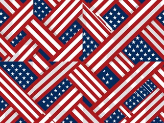 Fototapeta premium American national flag geomatics shape. Happy Independence Day. USA. Seamless geometric pattern. Template for background, banner, card, poster. Vector flat design for poster, card, wallpaper, packing.