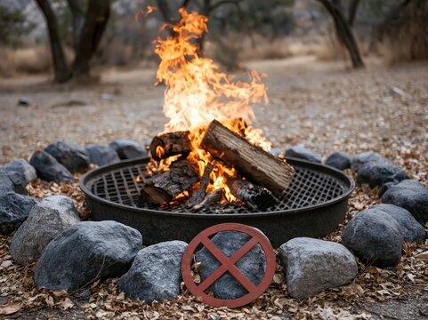 No Fire , forbidden fire smoking and no open fire burning red sign. No open flame sign symbol, Stop bonfire icon. No fire icon. Red ban of flame sign, Match flame is prohibited, flame restriction.