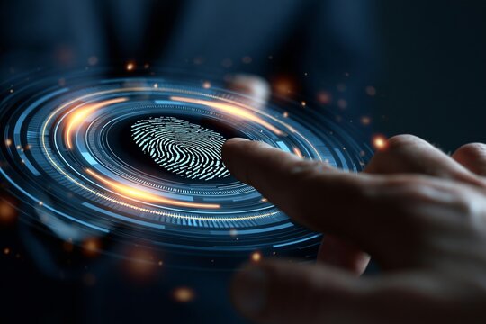 Finger Scan in Futuristic Style. Biometric
id with Futuristic HUD Interface.
Fingerprint Scanning Technology
Concept Illustration. Identification
System Scanning.