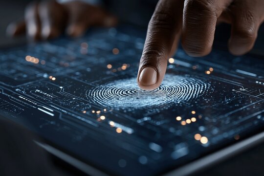 Finger Scan in Futuristic Style. Biometric
id with Futuristic HUD Interface.
Fingerprint Scanning Technology
Concept Illustration. Identification
System Scanning.