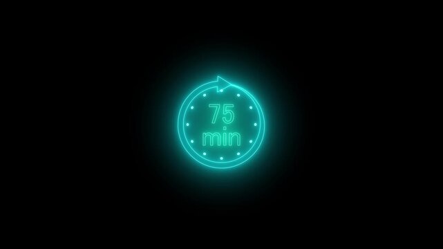 75 Min arrow clock icon animation. black background and creating a stunning