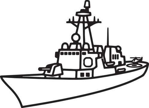 Naval destroyer on white background.