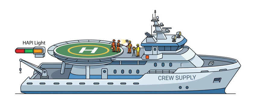 Crew Supply Ship with Helideck and HAPI Light, Illustration
