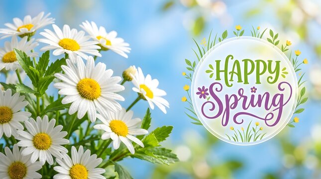 Spring floral greeting with daisies and calligraphy seasonal celebration