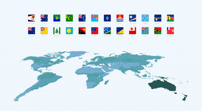 Set of Square Flags of Oceanian Countries, Alphabetically Sorted.