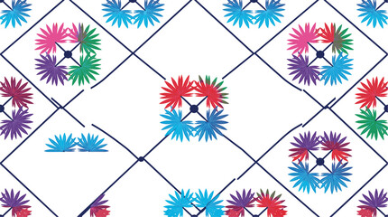Abstract floral geometric seamless pattern with colorful petals and grid lines geometric seamless colorful abstract repeating background decoration wallpaper creative illustration © tecna