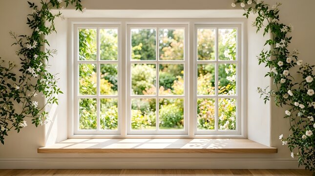 First day of winter cozy window view of lush garden and sunlight