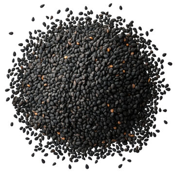 Black sesame seeds top view isolated on transparent background