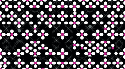 Abstract geometric floral pattern with pink and white flower shapes on black background geometric abstract seamless wallpaper minimalist background ornament backdrop illustration © tecna