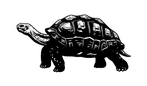 Turtle Tortoise Hand Drawn Vintage Illustration, Wild Reptile Bold Sketch Style Isolated on White Background
