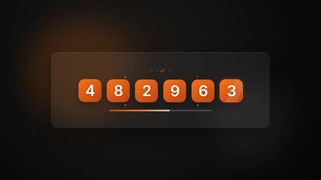 Digital orange number code animation on dark interface.