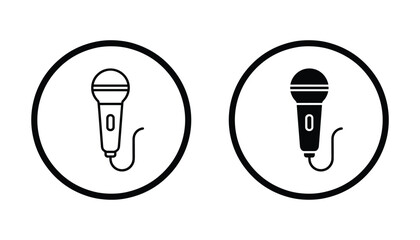 Professional audio recording icon set showing a handheld microphone in outline and solid black styles for podcasting music production and live event graphic design branding sets © TARU STOCKPLC