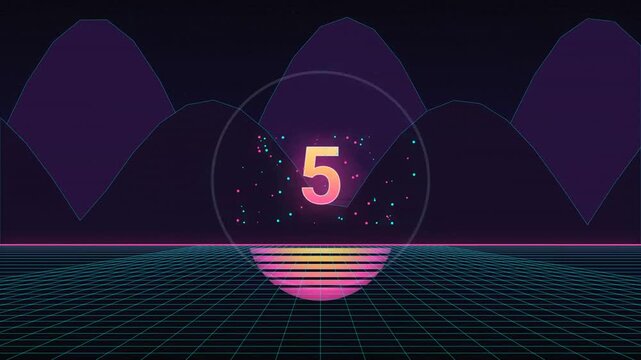 Synthwave Retro Countdown Five Seconds Neon Aesthetic Background