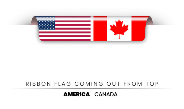 USA and Canada friendship ribbon flag coming out from top page design element	