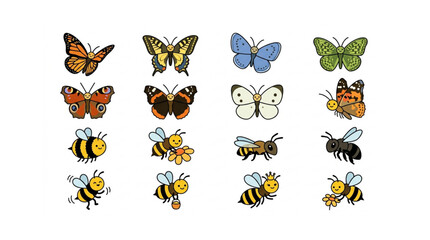 Obraz premium Playful Bee and Butterfly Kids Vector Illustration Pack with Colorful Flying Insects