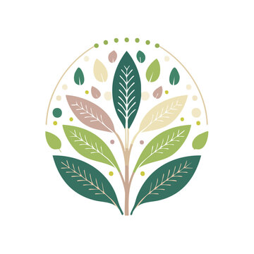 Flat illustration of leaf wreath with botanical elements