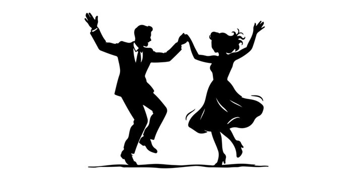 Couple dancing in mid-air silhouette style