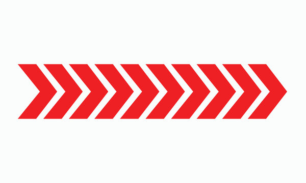 Abstract red chevron line moving right vector illustration on isolated white background, multiple arrow shapes in row, modern graphic design element indicating direction or progress.