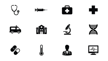 Fototapeta premium Modern minimalist healthcare icons set with monochromatic collection ten distinct icons representing key elements healthcare displays clean monochromatic