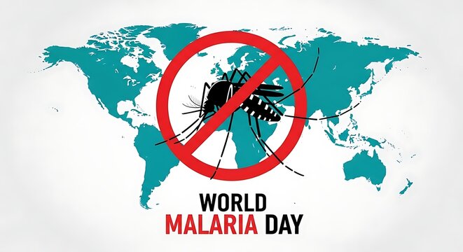 Mosquito icon prohibited on world map for World Malaria Day