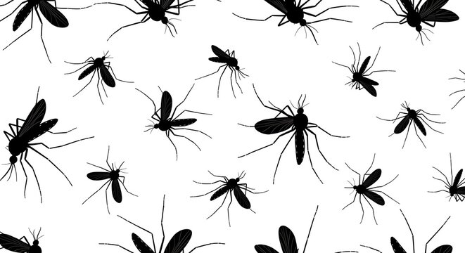 Mosquito set silhouettes scattered on a clean white background