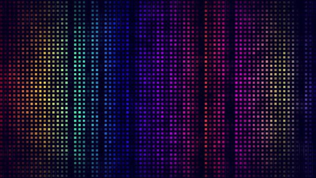 Background with squares of different colors, moving squares and particles, pixel background