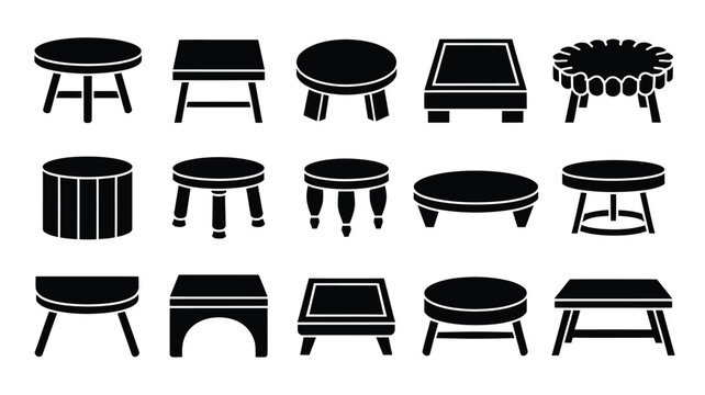 Collection of various stool and chair silhouettes on white background