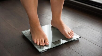 Fototapeta premium Person standing on digital bathroom scale