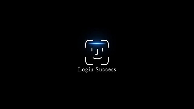 Facial recognition login success animation with checkmark for secure digital authentication and cyber security interface